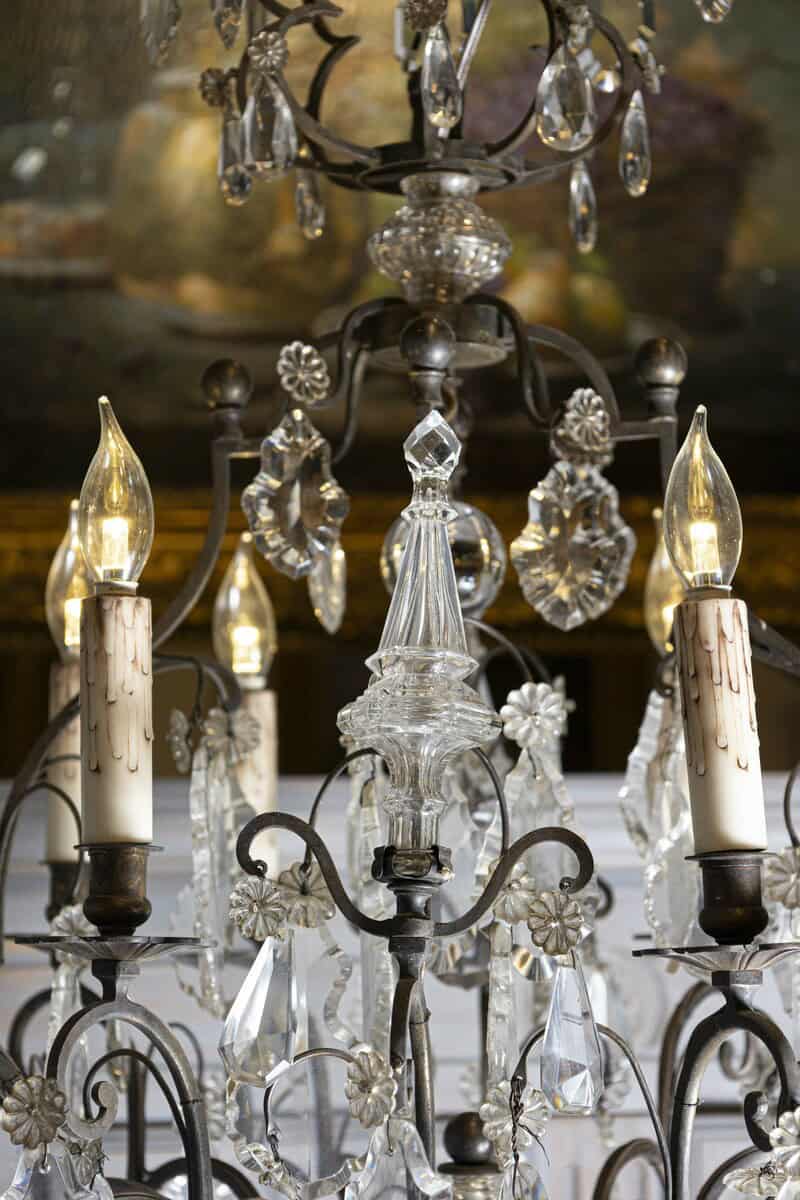 40% OFF. French 1890s Eight-Light Crystal Chandelier with Bronze Armature and Obelisks - JAA