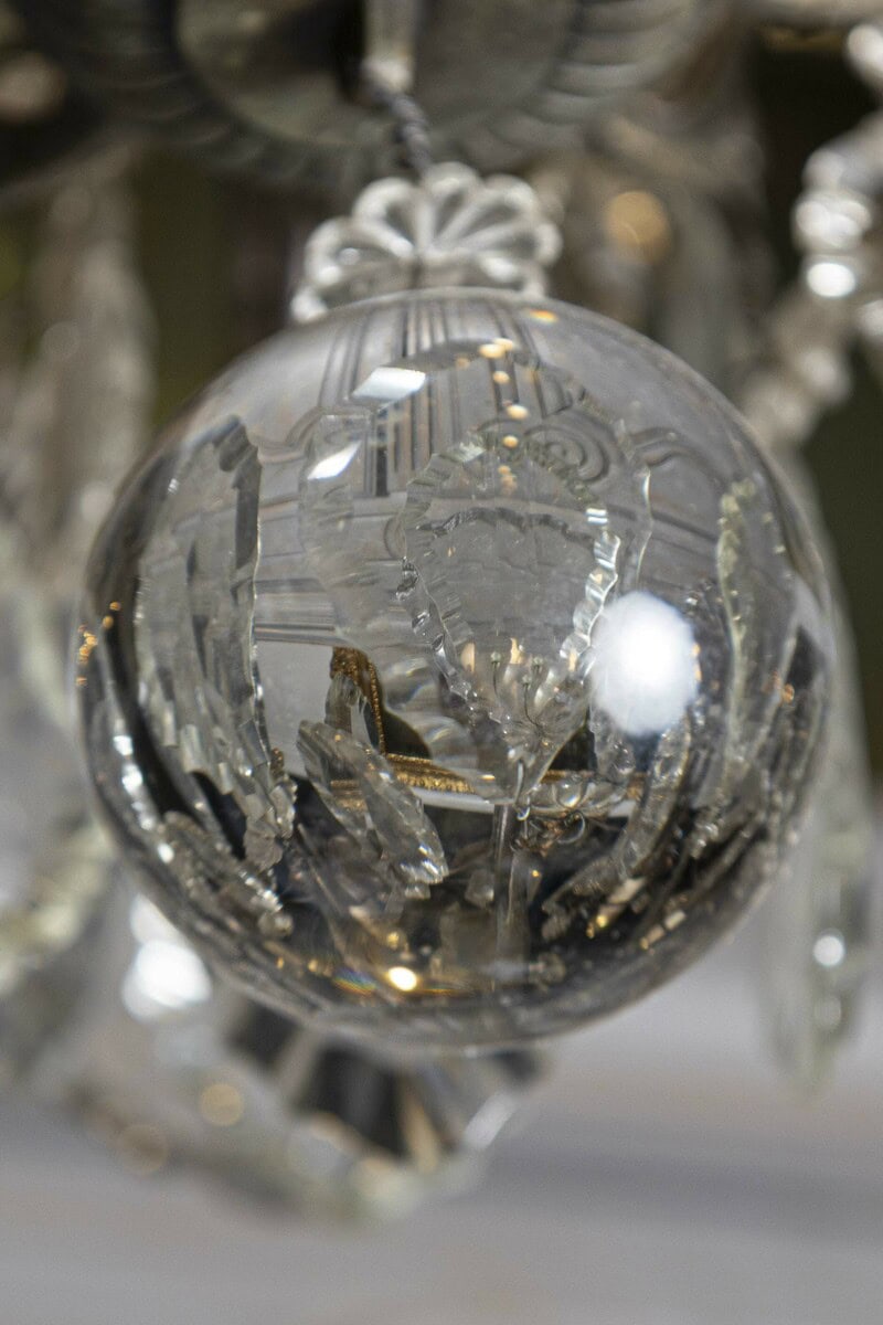 40% OFF. French 1890s Eight-Light Crystal Chandelier with Bronze Armature and Obelisks - JAA