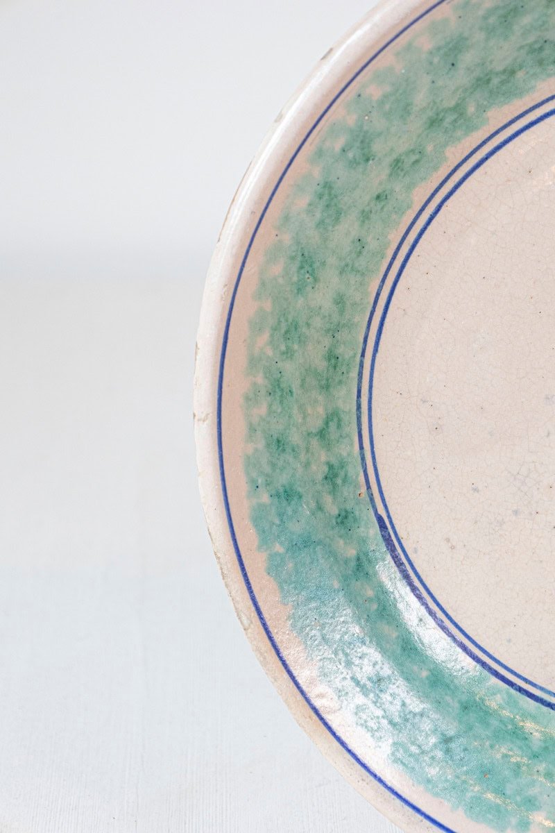 Northern Italian 1910s Pottery Platter with Blue Deer Motif and Weathered Patina - JAA