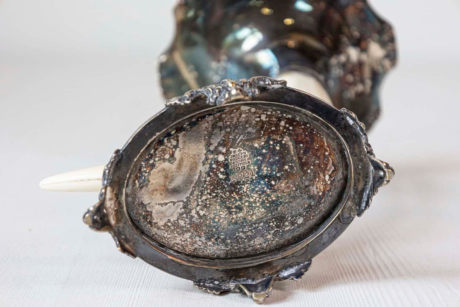 English Victorian Rodgers & Sons 19th Century Game Animal Horns on Silver Mounts - JAA