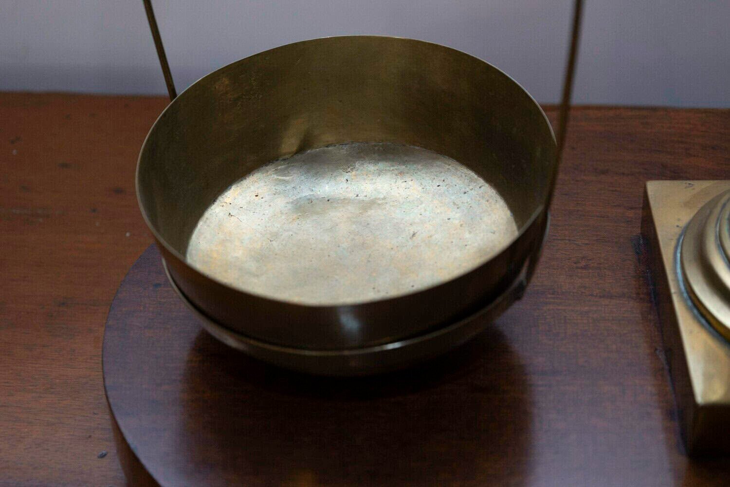 English 19th Century Brass Herbalist Scale with Central Column and Lyre Motif - JAA