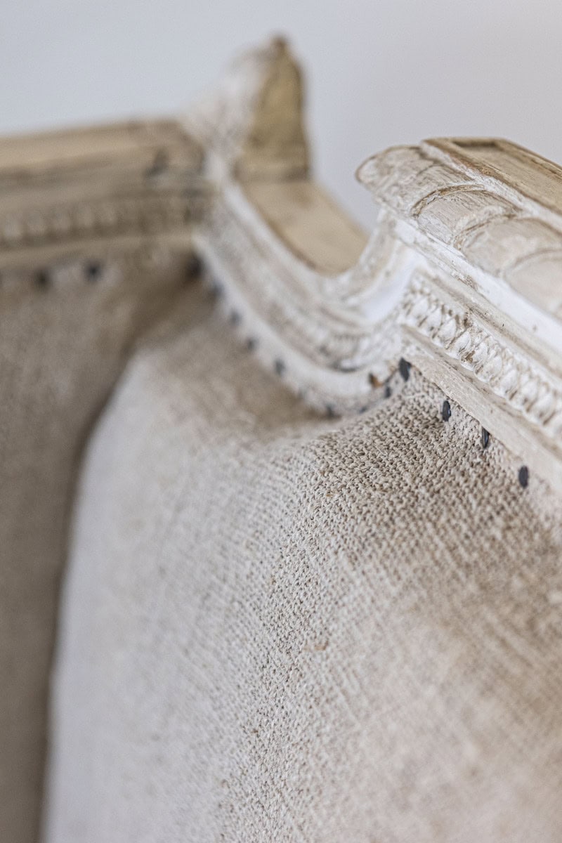 French Louis XVI Style Carved and Painted Wood Marquise Wingback Armchair - JAA