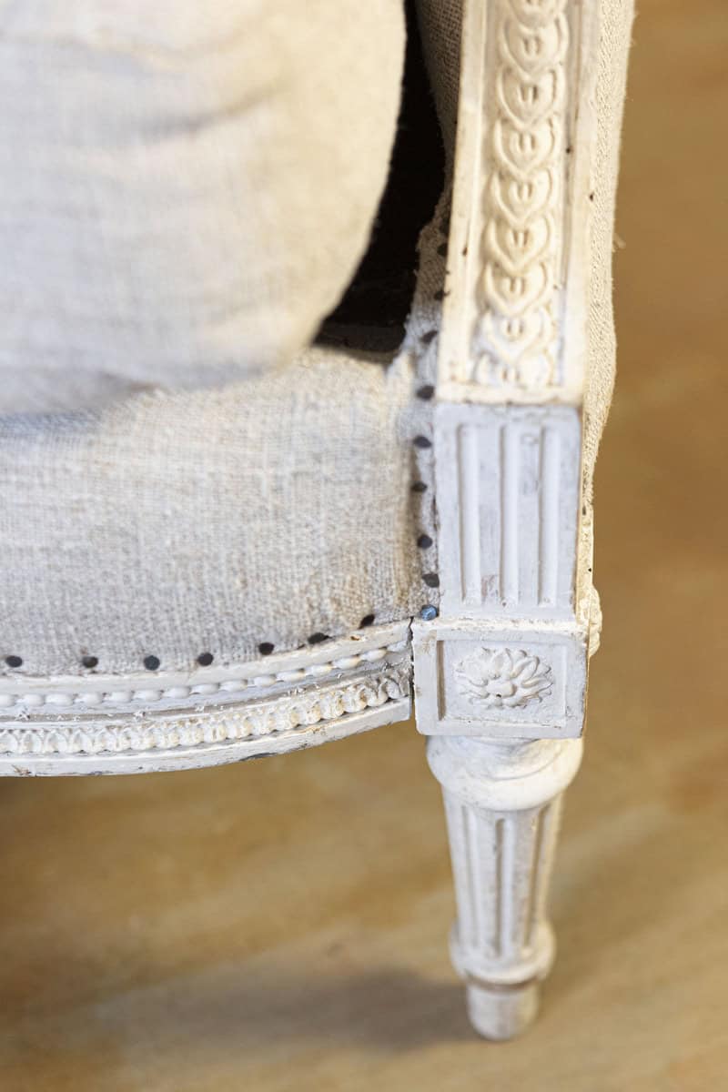 French Louis XVI Style Carved and Painted Wood Marquise Wingback Armchair - JAA