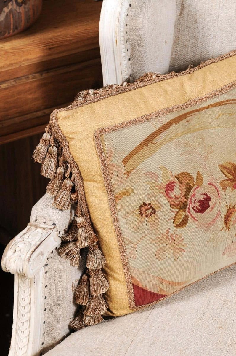 Pair of French 19th Century Aubusson Tapestry Pillows with Roses and Tassels - JAA