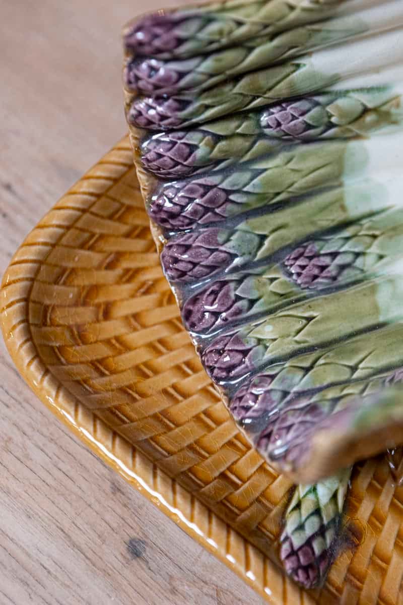 French 19th Century Majolica Asparagus Tray with Cradle and Wicker Motif - JAA