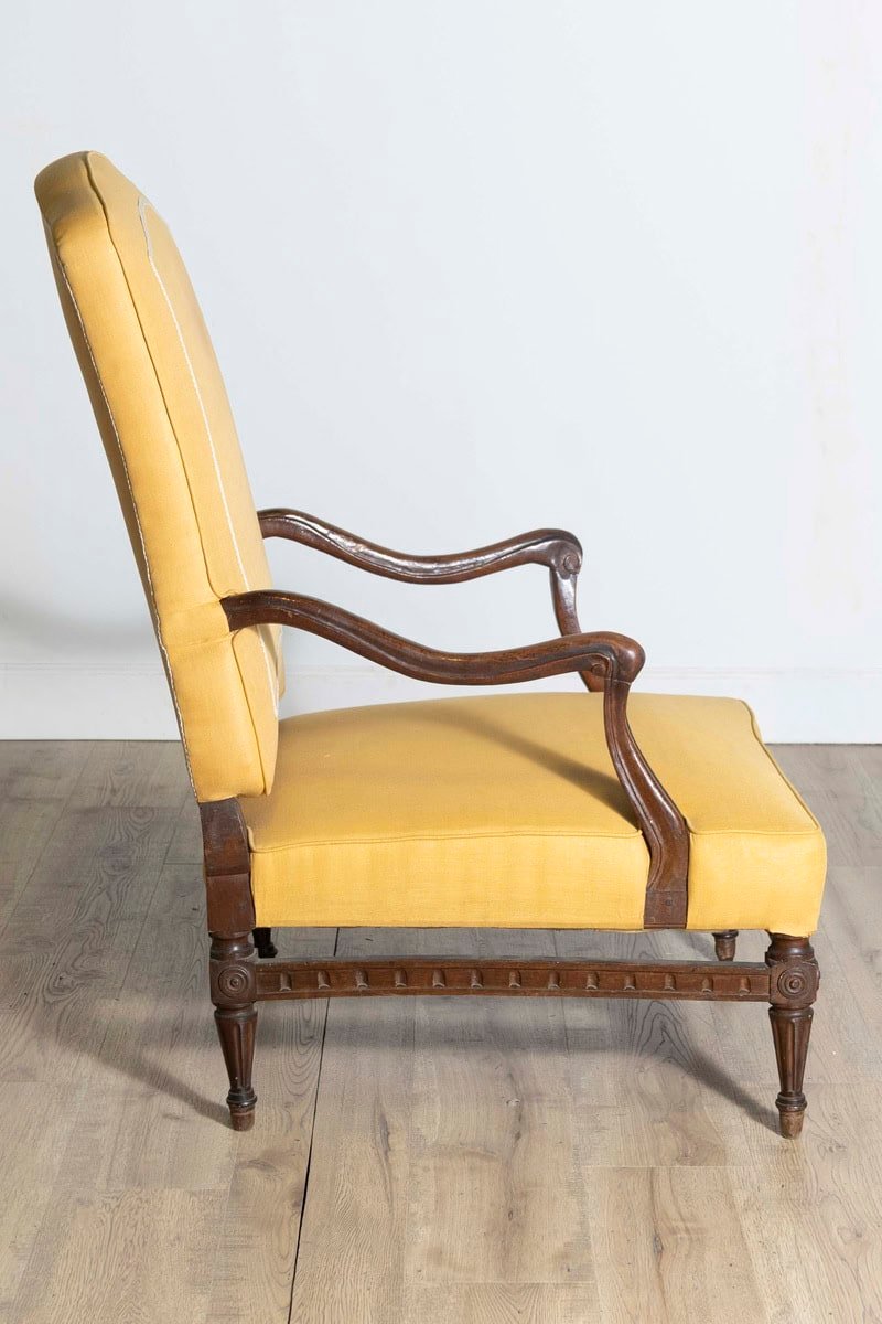 18th Century French Transition Period Walnut Armchair with Scrolling Arms - JAA