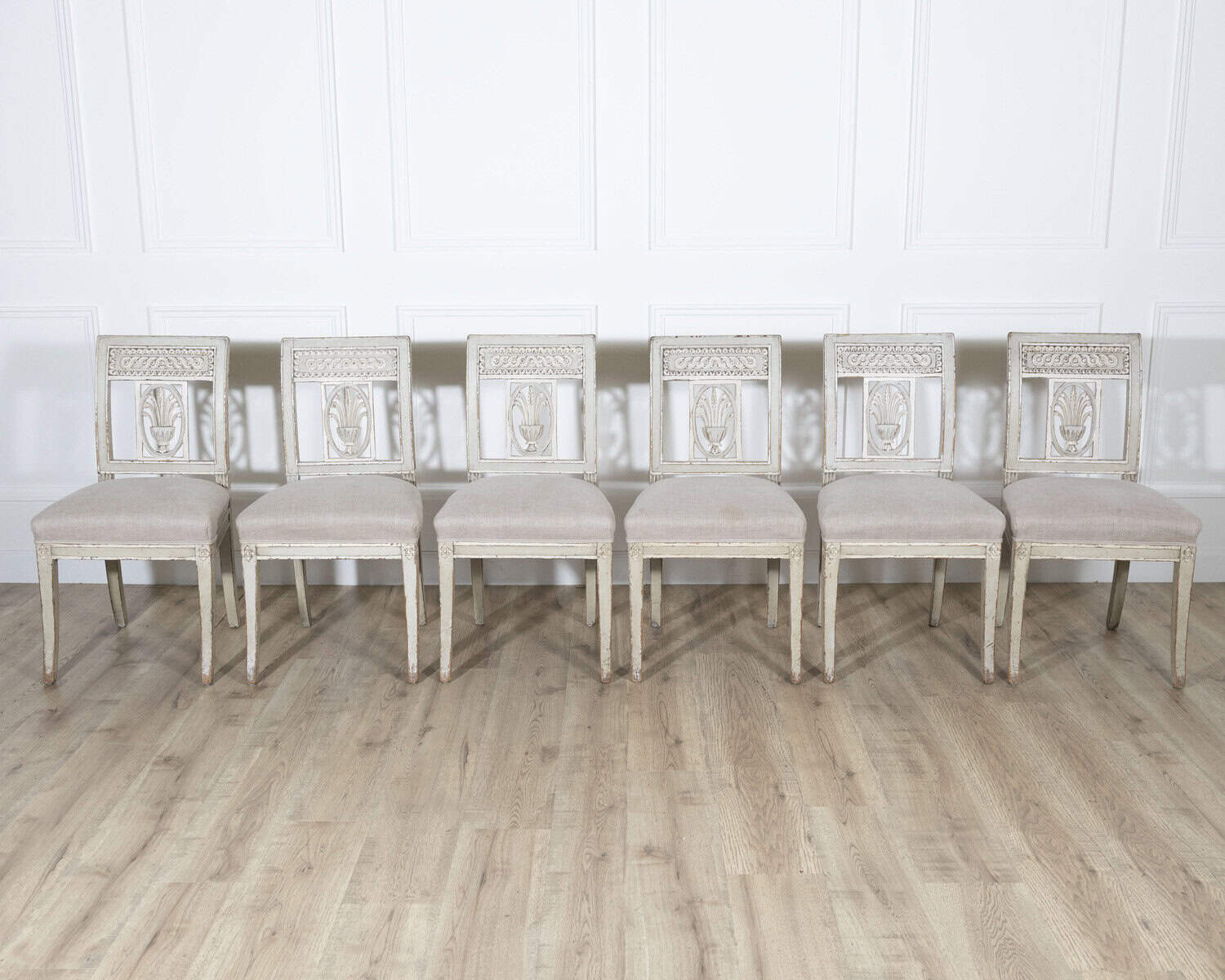 Set of Six 19th Century Directoire Style Carved Wood Chairs - JAA