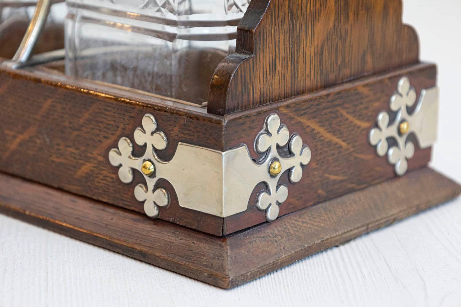 English 19th Century Victorian Locking Tantalus with Three Cut Glass Decanters - JAA