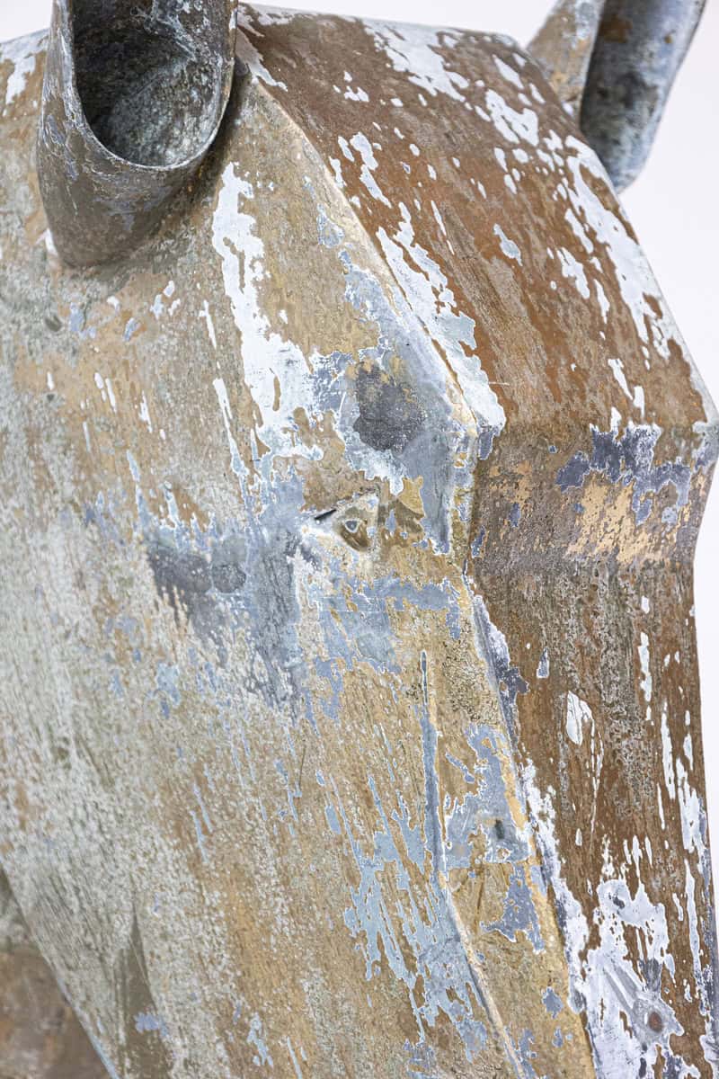 French 1890s Gilded Zinc Horse Head Sculpture with Angular Traits and Patina - JAA