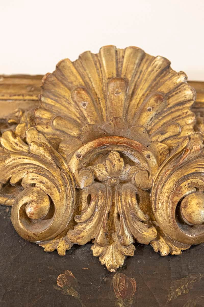 French 1790s Painted Trumeau Mirror with Original Oil on Canvas Floral Painting - JAA