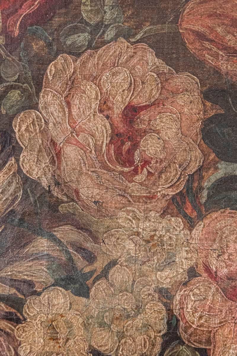 French 1790s Painted Trumeau Mirror with Original Oil on Canvas Floral Painting - JAA