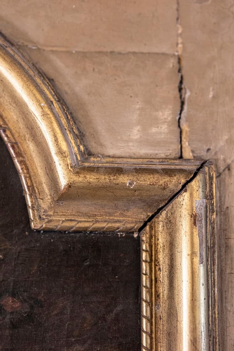 French 1790s Painted Trumeau Mirror with Original Oil on Canvas Floral Painting - JAA