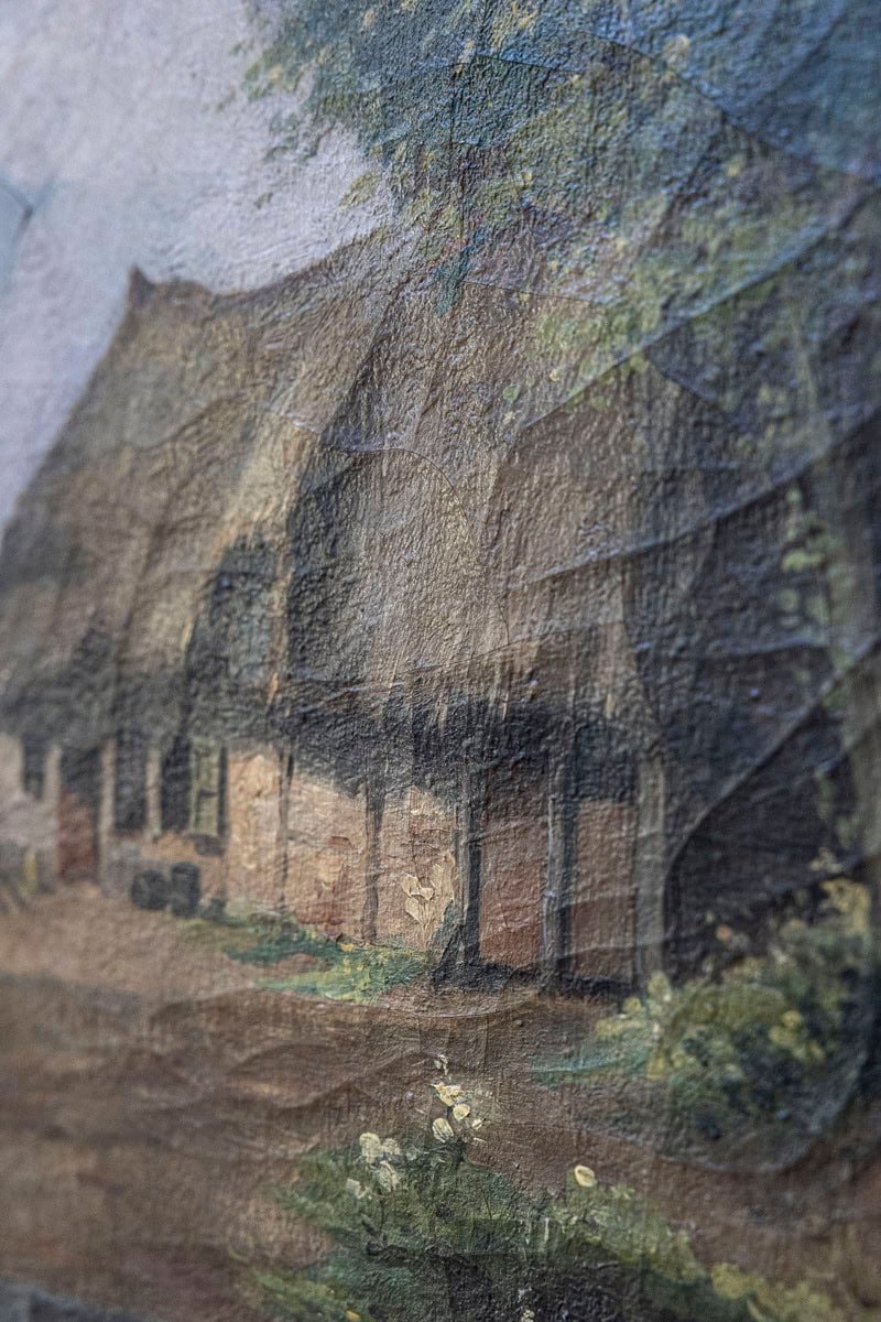 Belgian Julien t' Felt 1890s Gilt Framed Oil Painting Depicting a Farmyard Scene - JAA