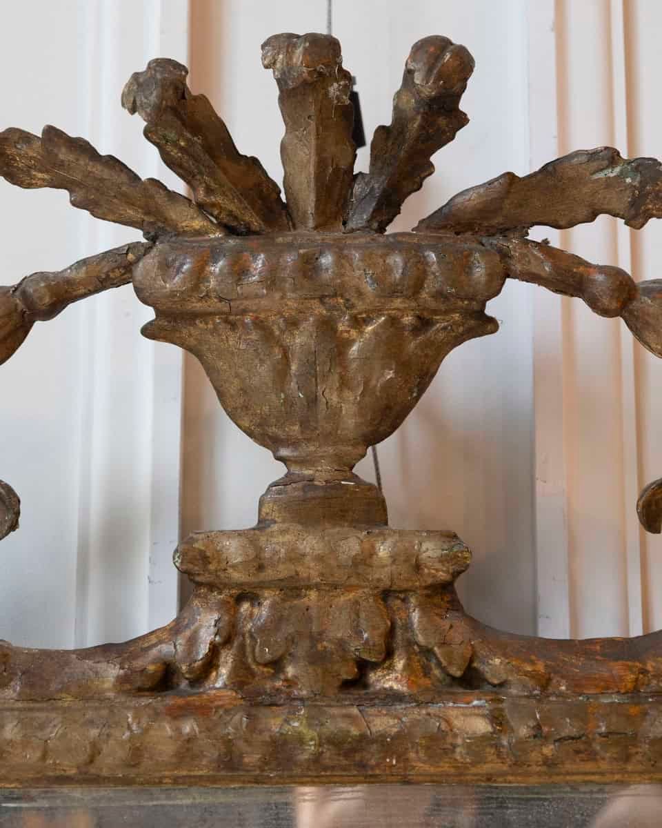 18th-Century Italian Giltwood Mirror with Carved Classical Crest - JAA