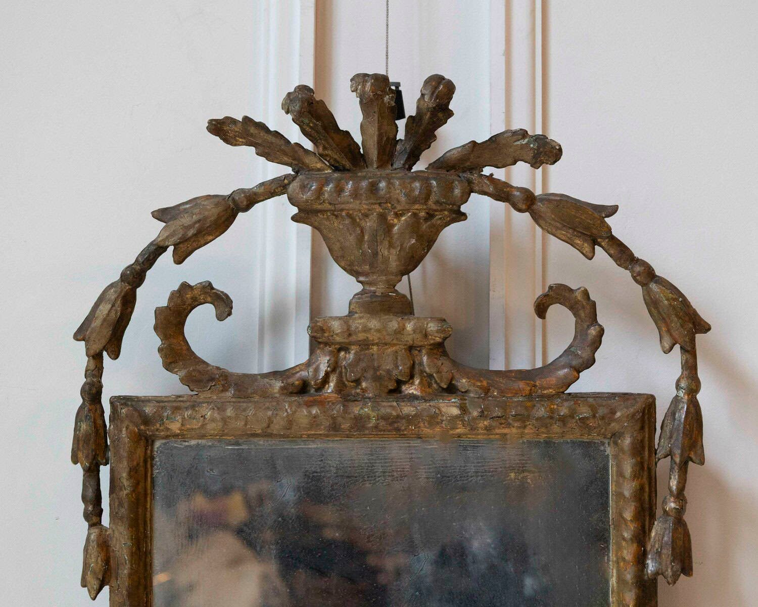 18th-Century Italian Giltwood Mirror with Carved Classical Crest - JAA