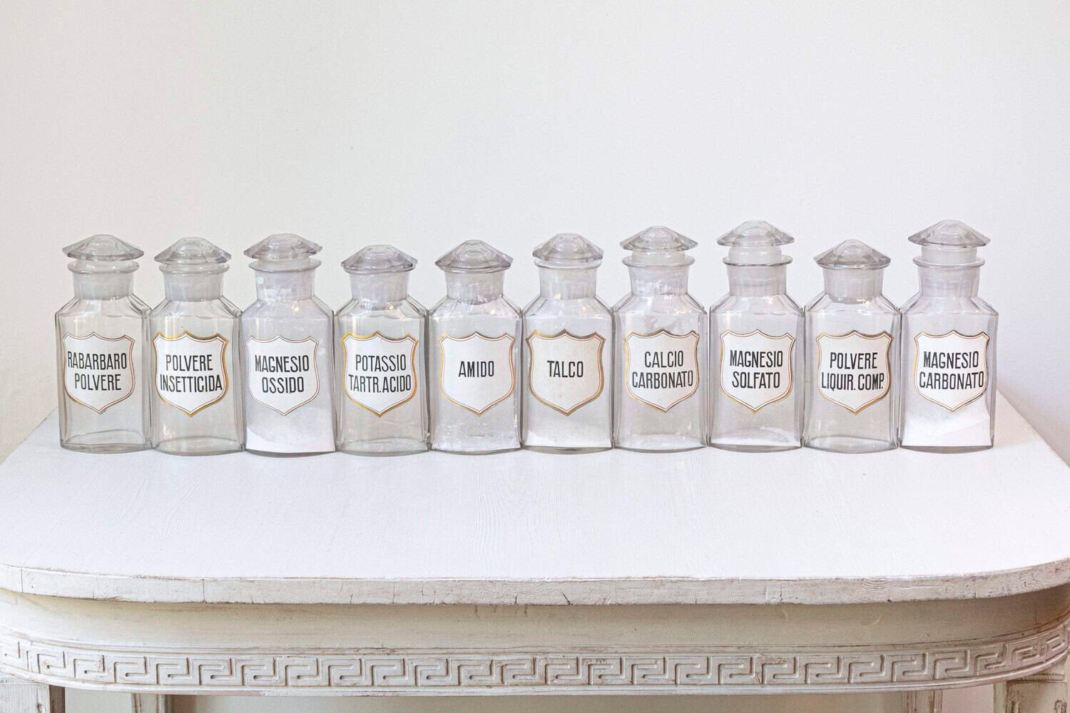 10 Vintage Italian Glass Pharmacy Jars with Labels, Sold Each - JAA