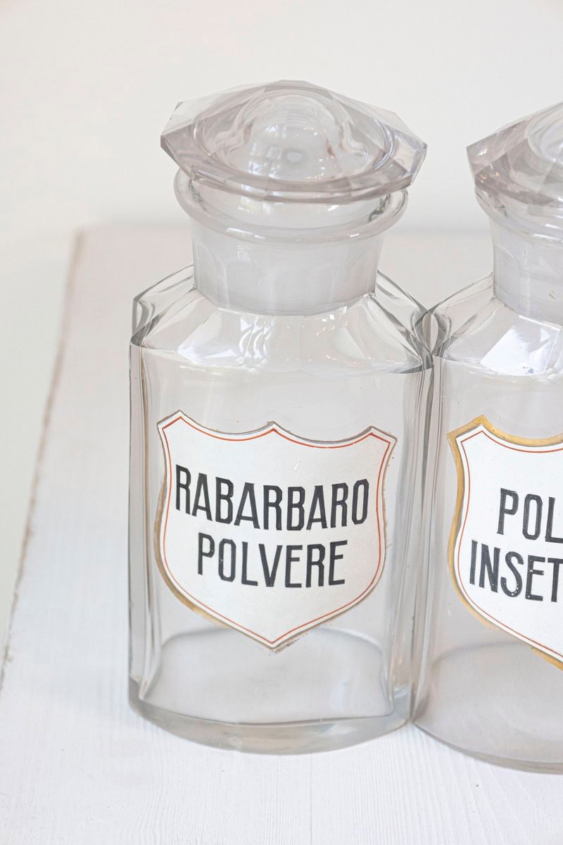 10 Vintage Italian Glass Pharmacy Jars with Labels, Sold Each - JAA