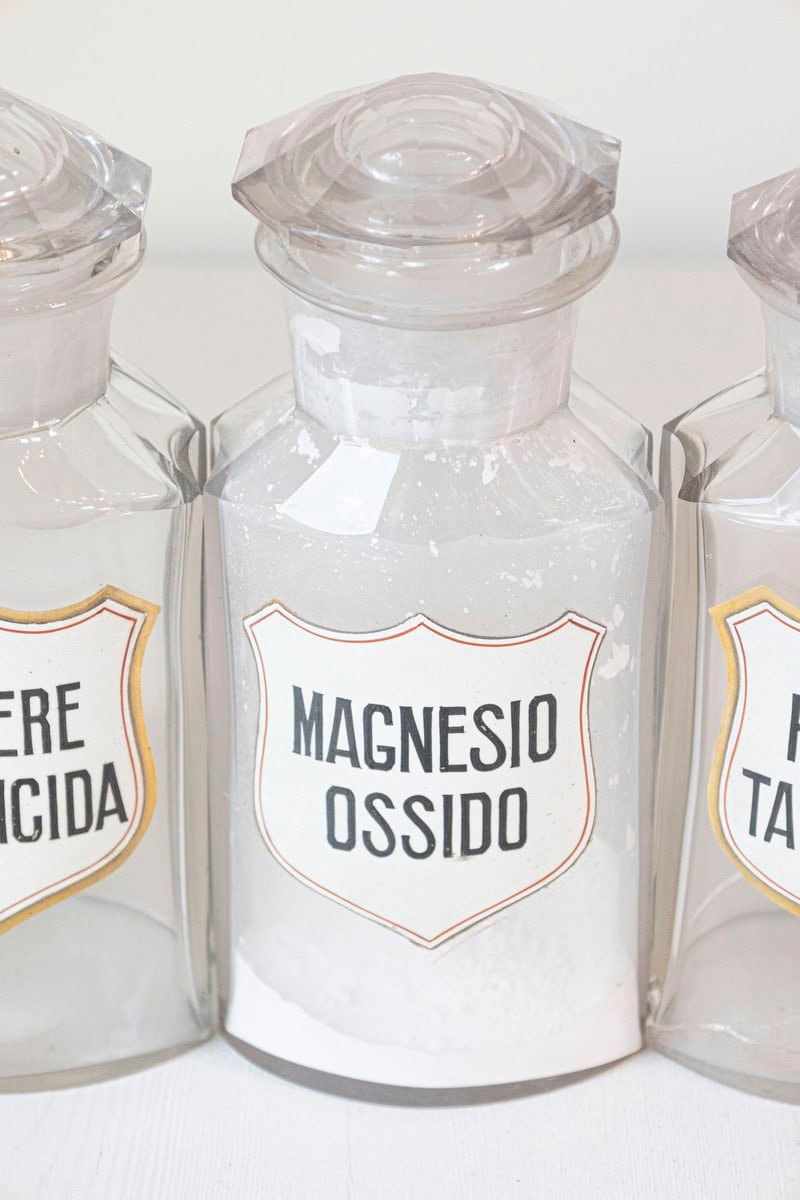 10 Vintage Italian Glass Pharmacy Jars with Labels, Sold Each - JAA