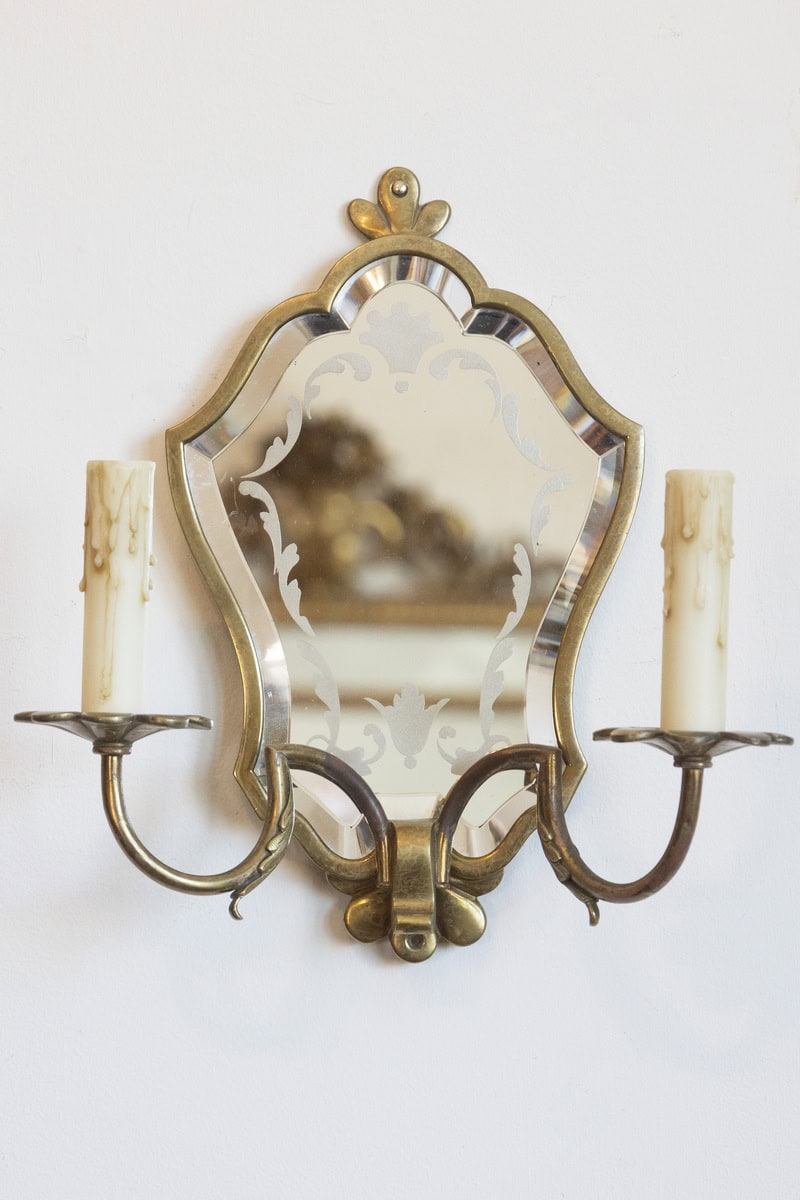 Pair of 20th Century Italian Brass Mirror Sconces - JAA