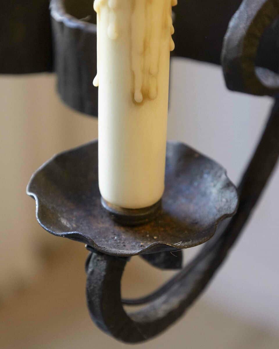 20th-Century French Wrought Iron Chandelier with Scrollwork Arms - JAA