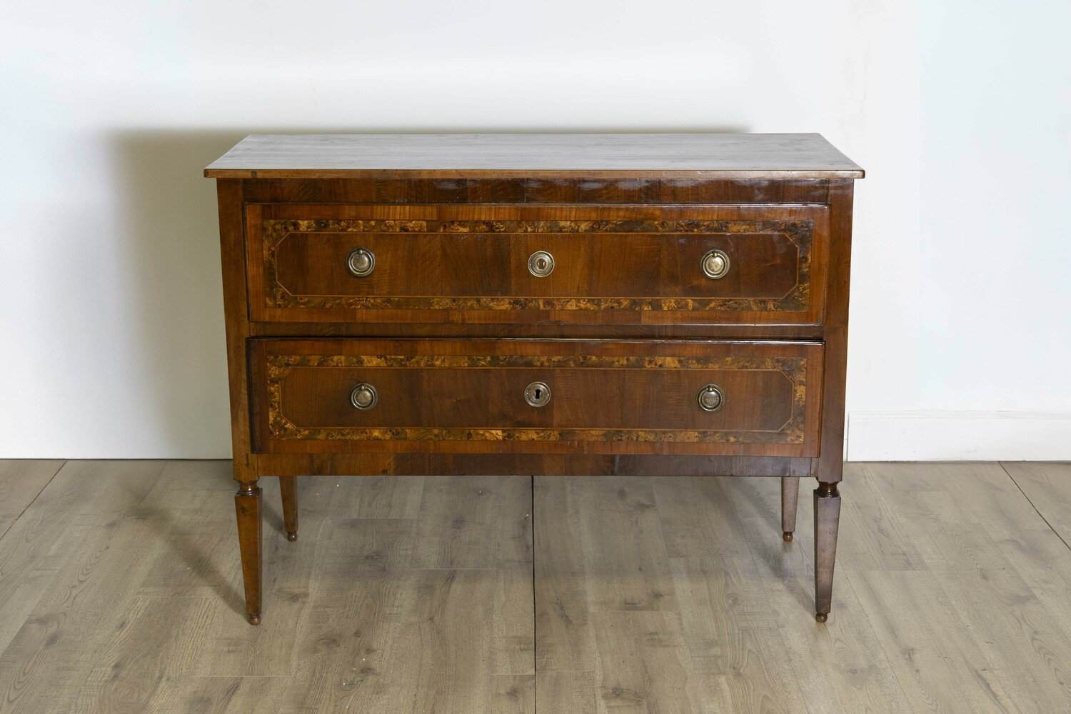 18th Century Italian Walnut Two Drawer Commode with Tapered Legs - JAA
