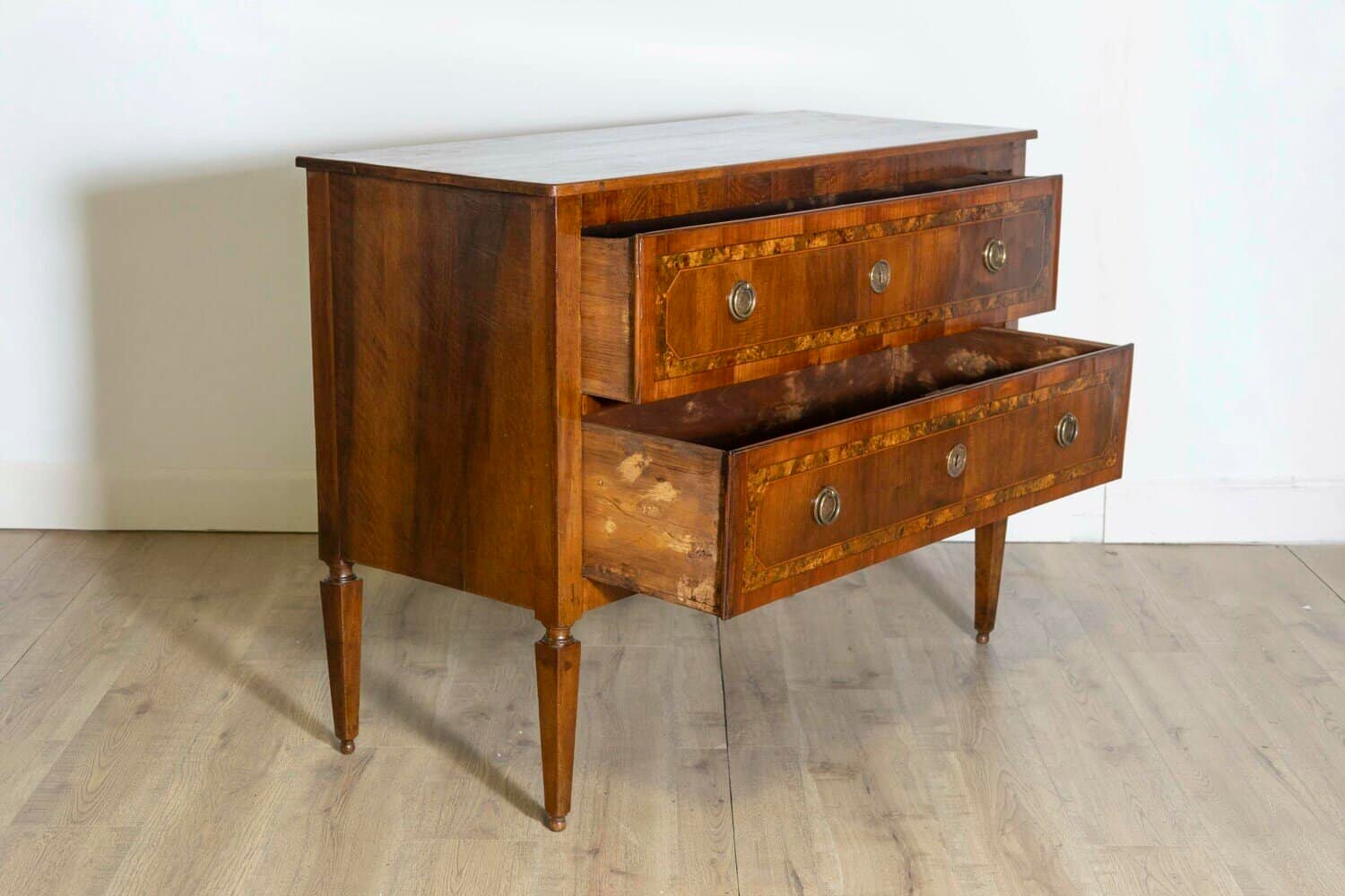 18th Century Italian Walnut Two Drawer Commode with Tapered Legs - JAA