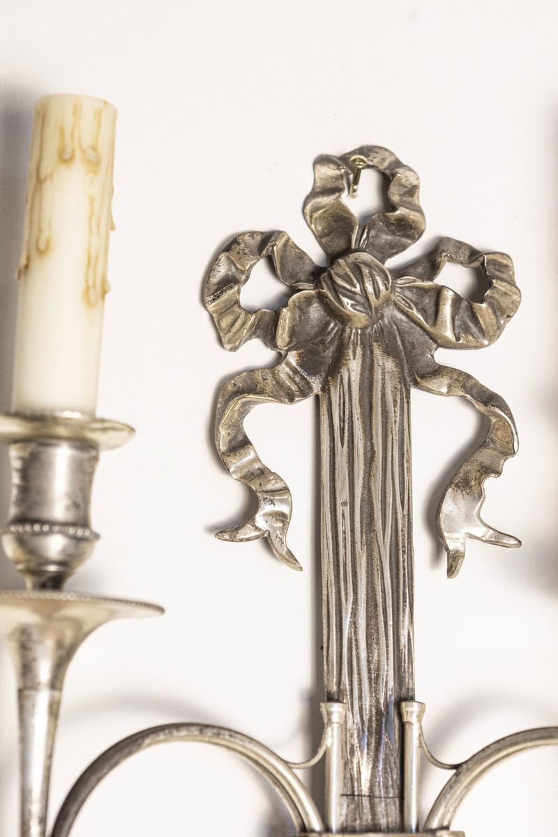 Pair of French Maison Baguès Inspired Silvered Bronze Sconces with Hunting Horns - JAA