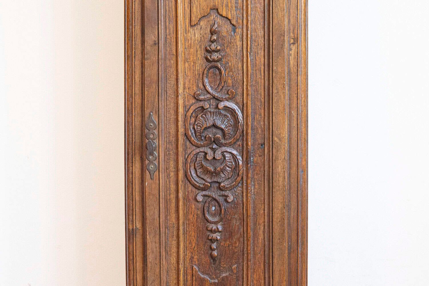 French Napoléon III Carved Walnut Long Case Clock with Brass Farming Scene - JAA