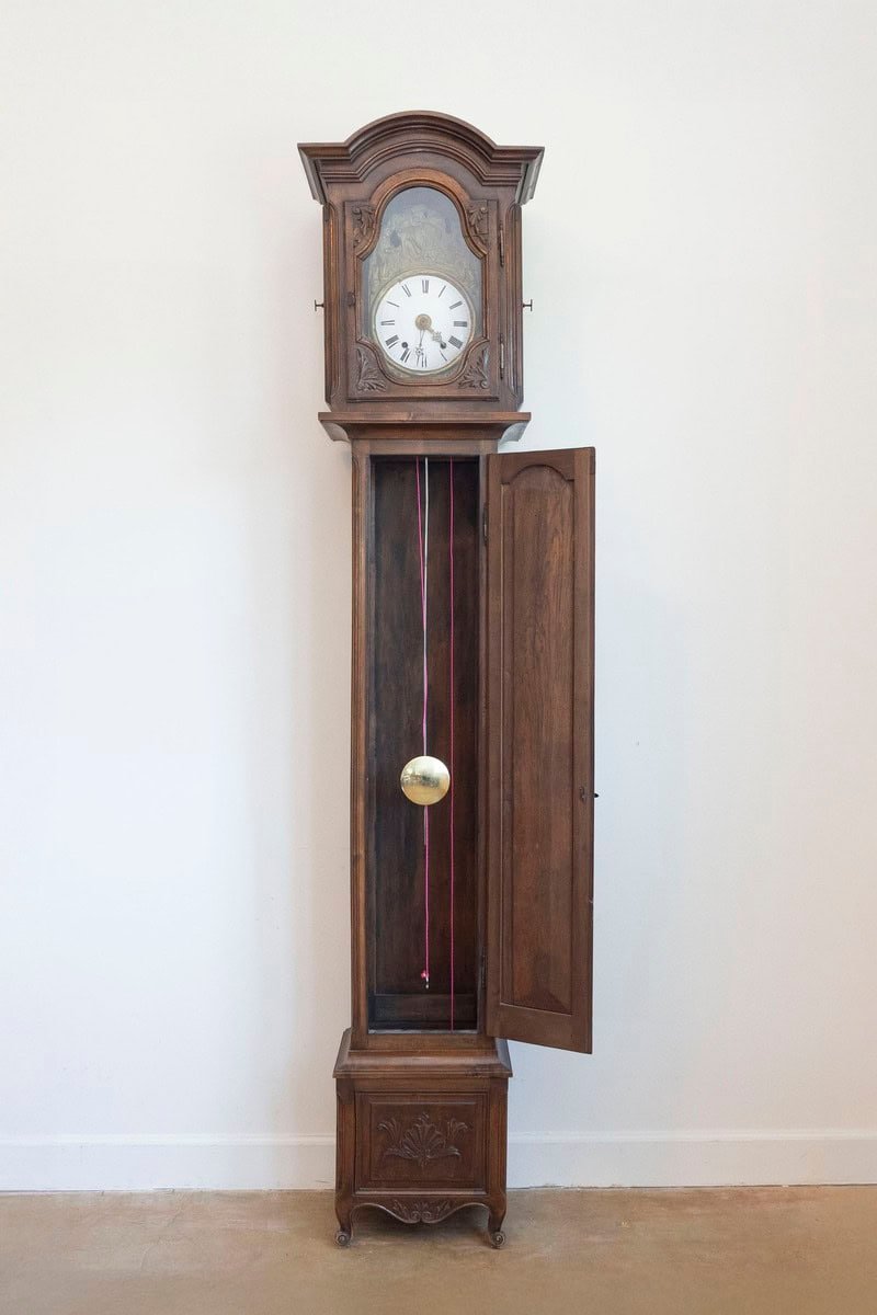 French Napoléon III Carved Walnut Long Case Clock with Brass Farming Scene - JAA