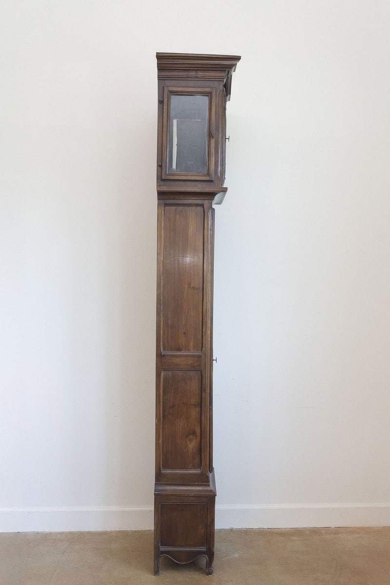 French Napoléon III Carved Walnut Long Case Clock with Brass Farming Scene - JAA