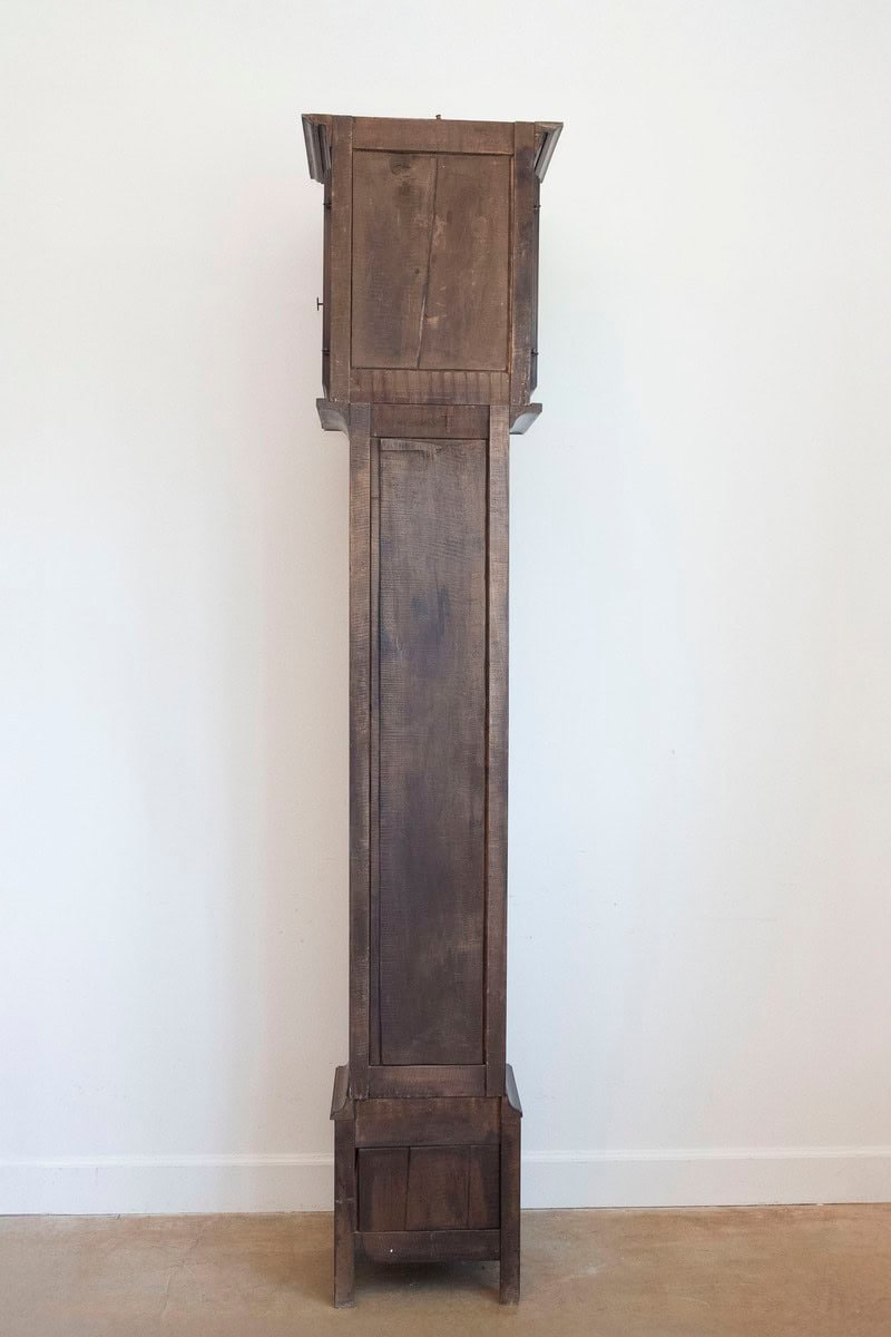 French Napoléon III Carved Walnut Long Case Clock with Brass Farming Scene - JAA