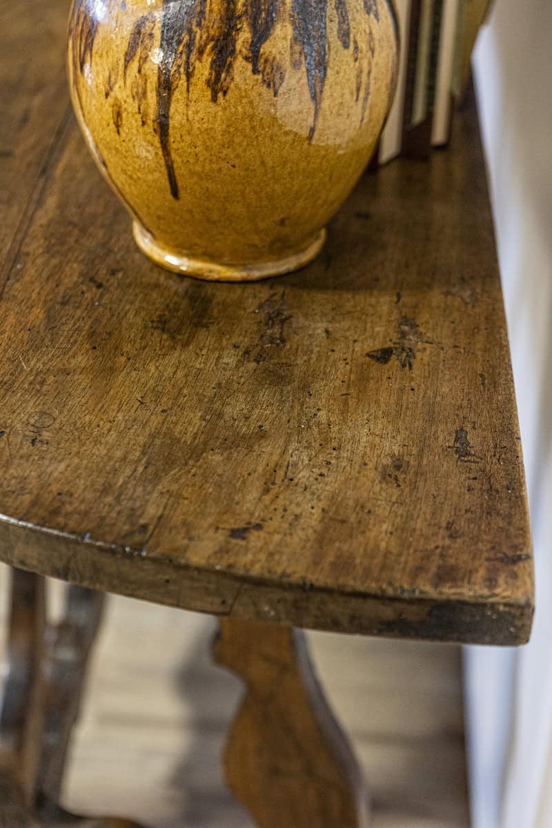 17th Century Italian Baroque Period Walnut Demilune Table with Carved Lyre Base - JAA