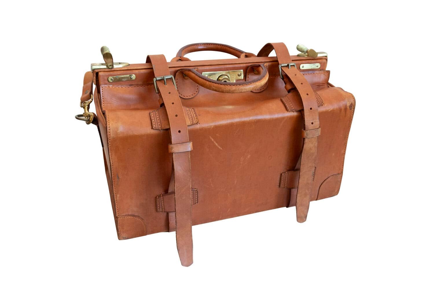 Small English Vintage Brown Leather Handmade Case with Brass Hardware