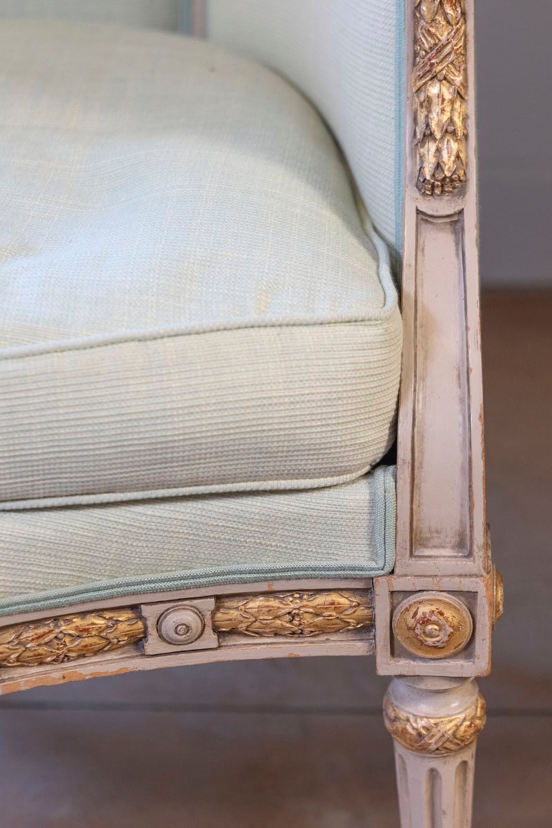 Pair of French Louis XVI Style 1900s Painted and Parcel-Gilt Bergères Chairs - JAA