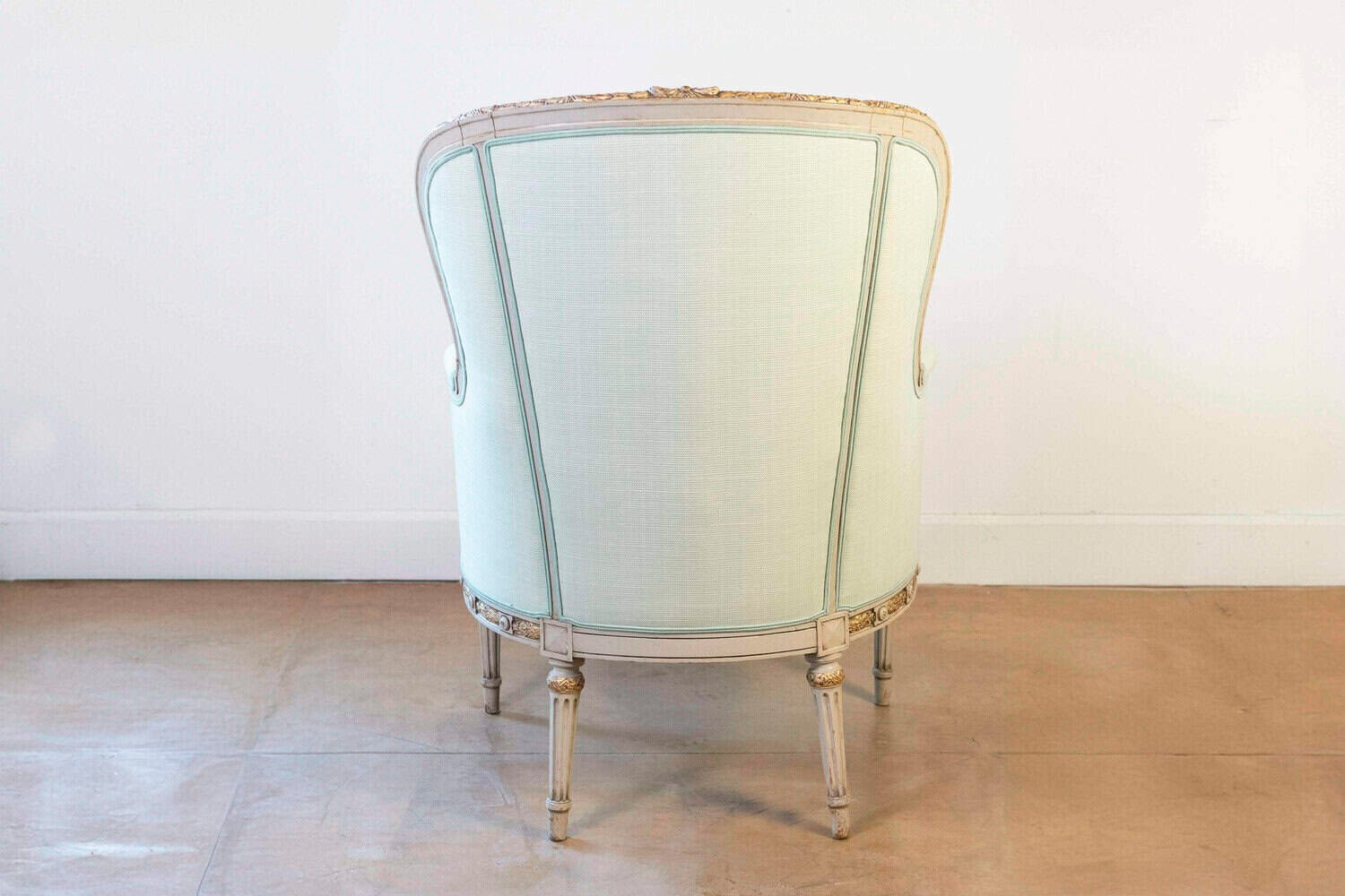 Pair of French Louis XVI Style 1900s Painted and Parcel-Gilt Bergères Chairs - JAA