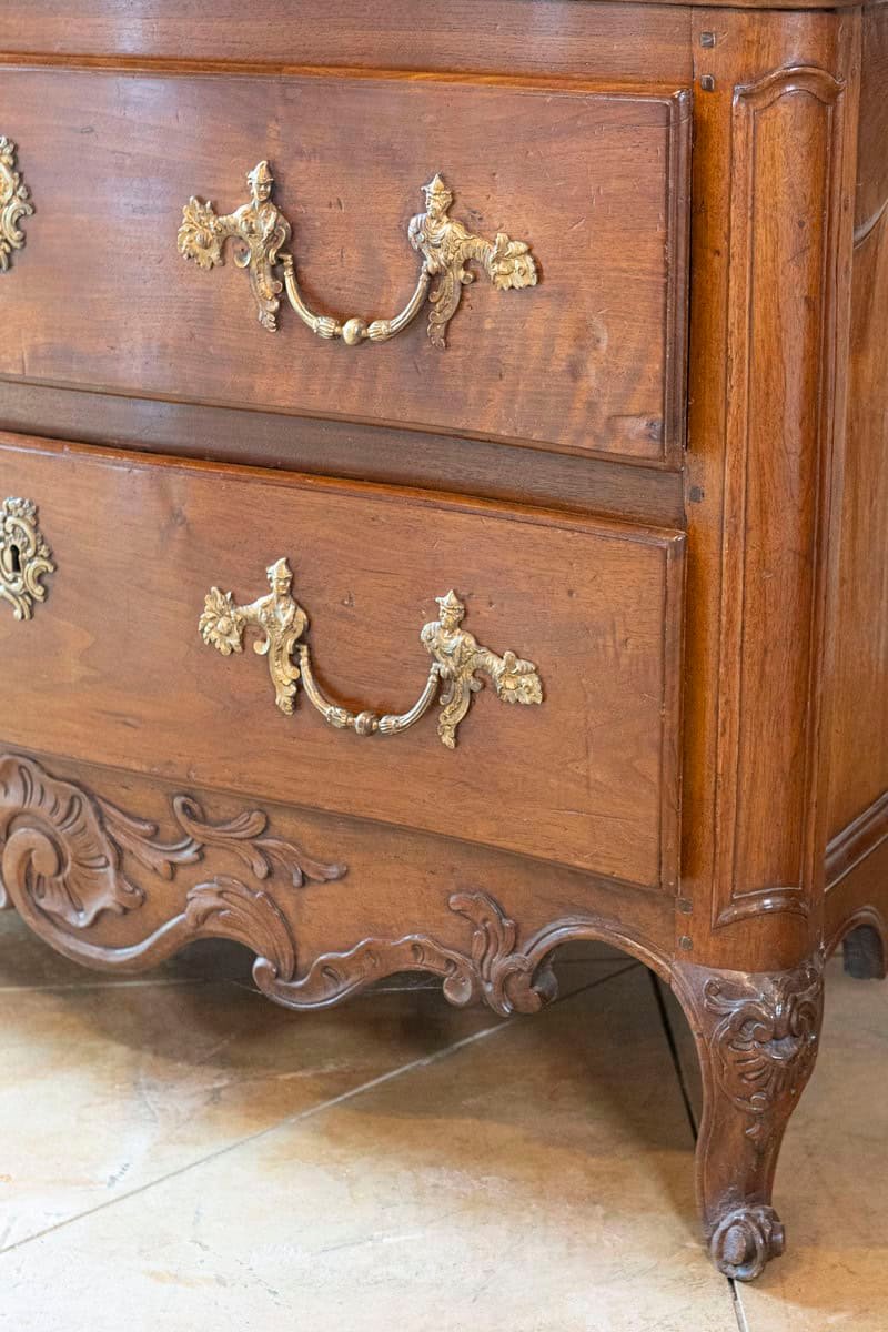 French 1740s Louis XV Two-Drawer Commode with Carved Apron and Cabriole Legs - JAA