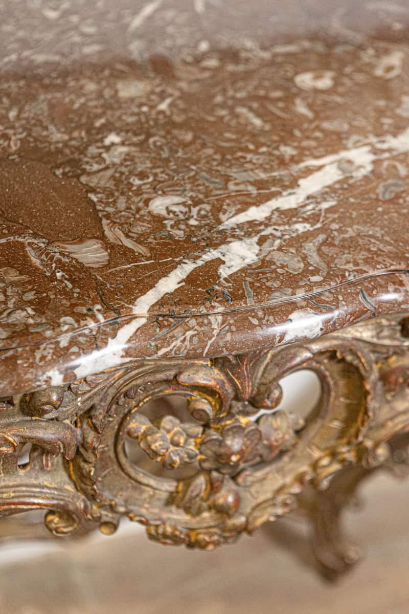 40% OFF at Checkout. French 1890s Rococo Style Carved Giltwood Console Table with Floral Décor - JAA