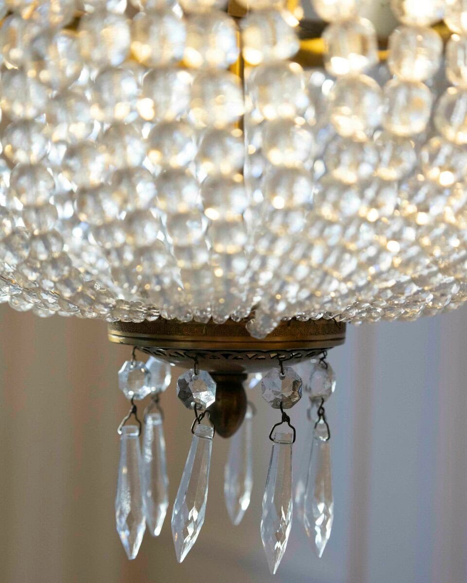 French Napoléon III 1850s Montgolfière Crystal and Brass Two-Light Chandelier - JAA