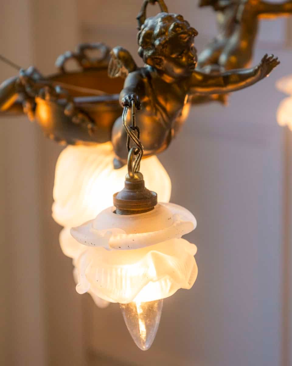 40% OFF. French 19th Century Gilt Metal Chandelier with Three Cherubs Holding the Lights - JAA