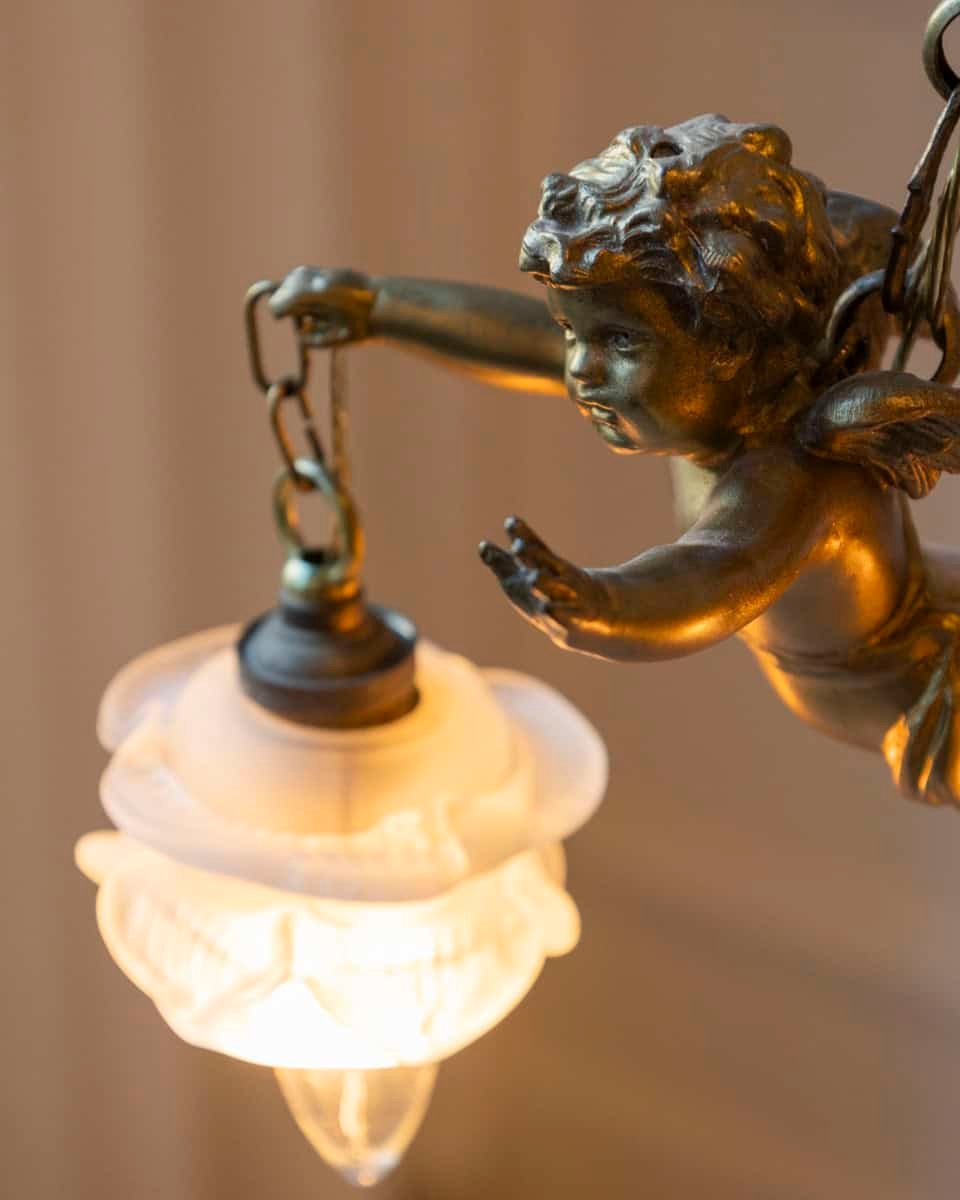 40% OFF. French 19th Century Gilt Metal Chandelier with Three Cherubs Holding the Lights - JAA