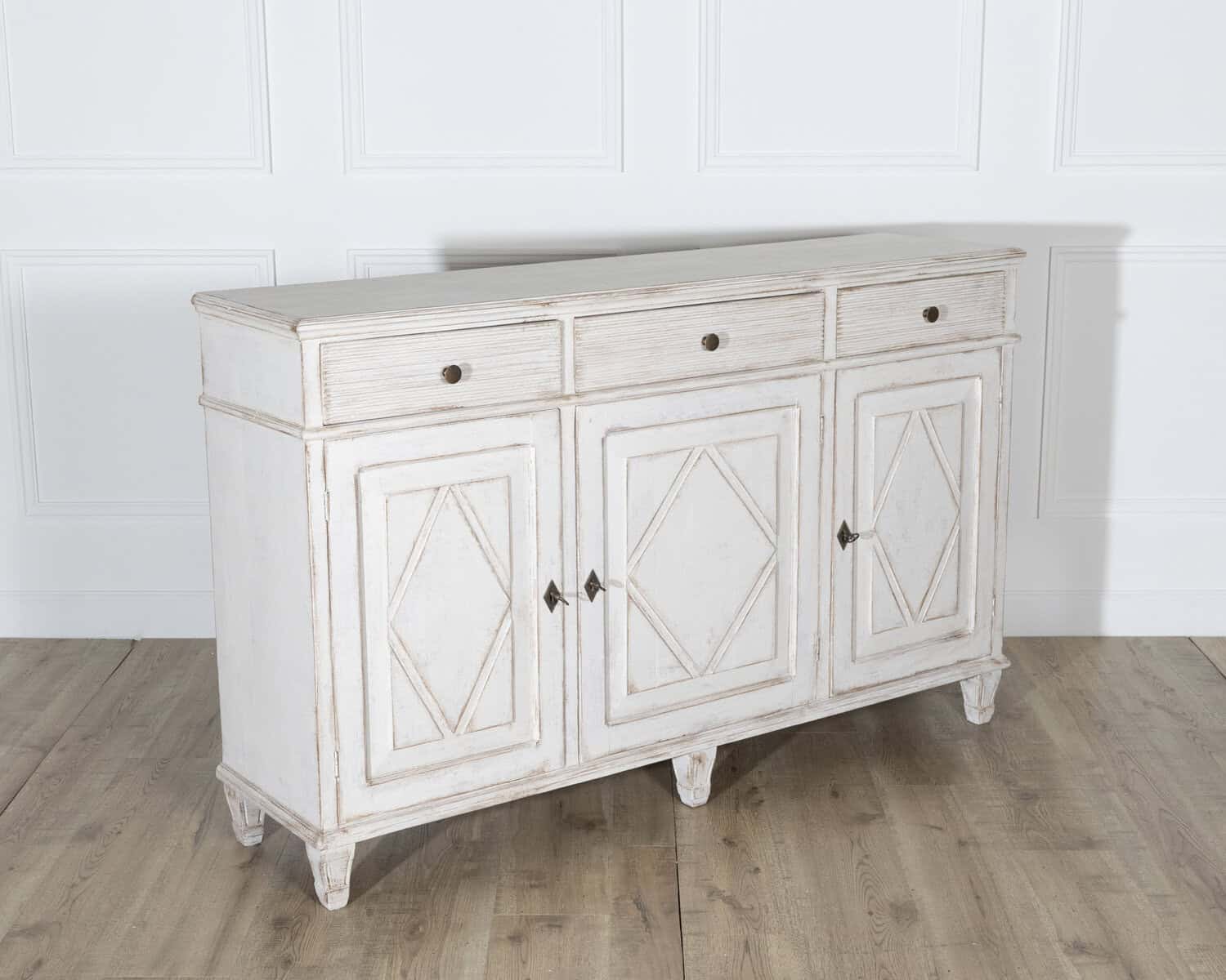 19th Century Swedish Painted Sideboard in Pine with Diamond Panel Doors - JAA