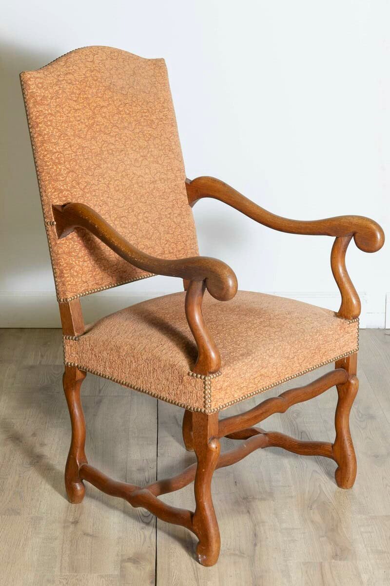 Pair of French Louis XIII Style Walnut Os de Mouton Chairs with Scrolling Arms - JAA