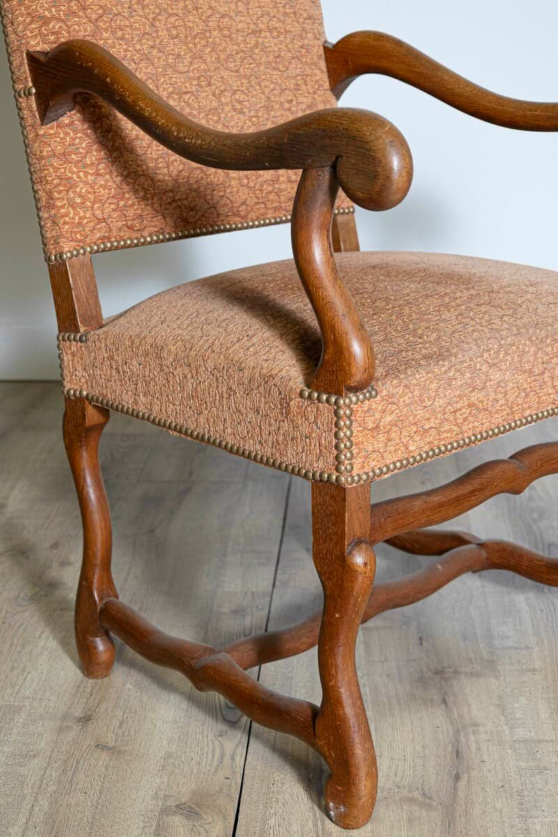 Pair of French Louis XIII Style Walnut Os de Mouton Chairs with Scrolling Arms - JAA