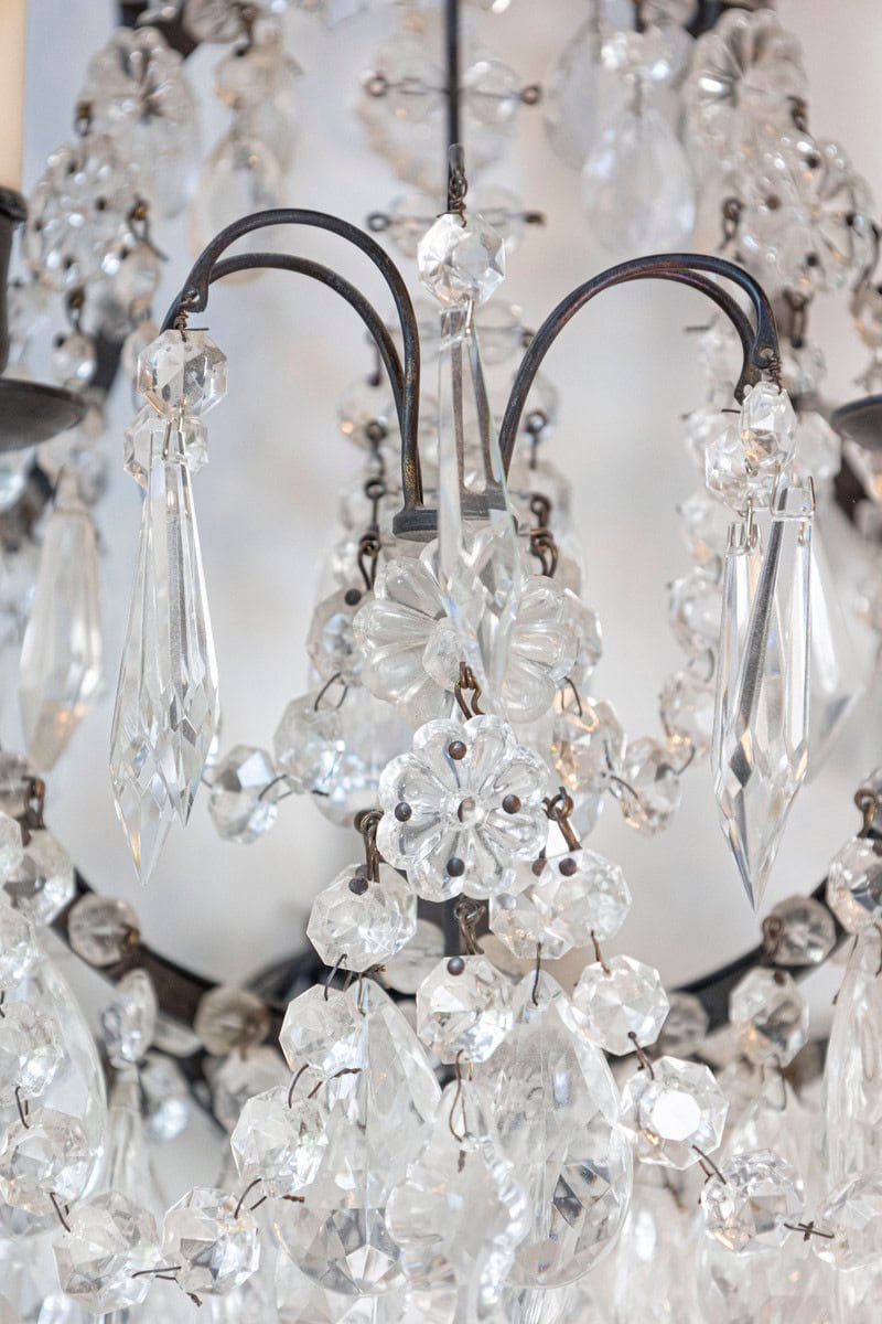 Pair of French 1890s Rococo Style Two-Light Crystal Sconces Wired for the US - JAA