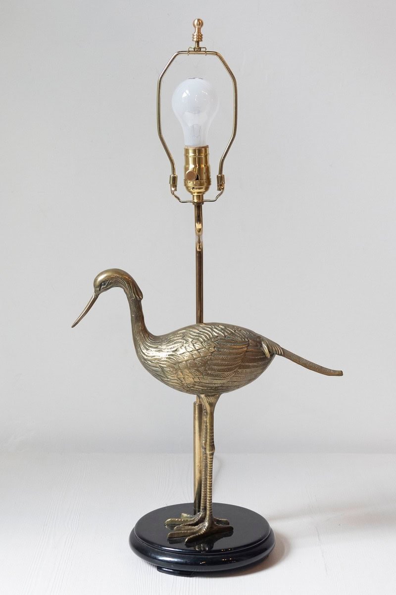 20th-Century French Brass Bird Lamp on Black Lacquered Base - JAA