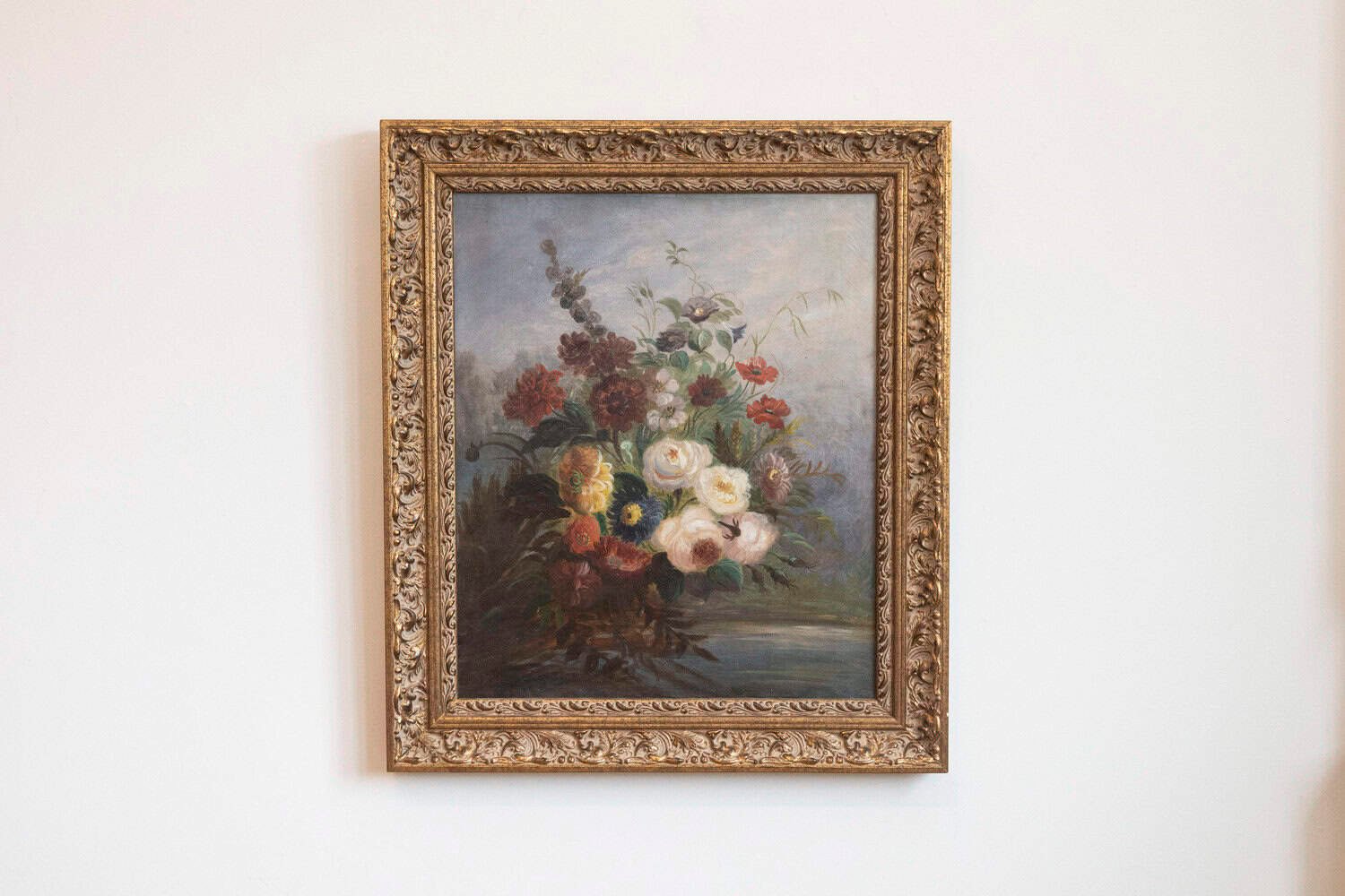 French 19th Century Oil on Canvas Floral Painting circa 1830 in Gilt Frame - JAA