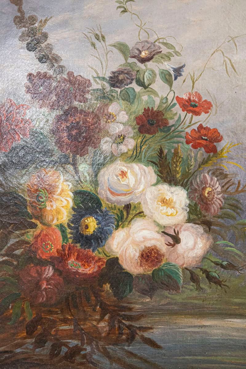 French 19th Century Oil on Canvas Floral Painting circa 1830 in Gilt Frame - JAA