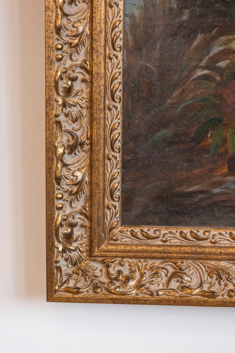 French 19th Century Oil on Canvas Floral Painting circa 1830 in Gilt Frame - JAA