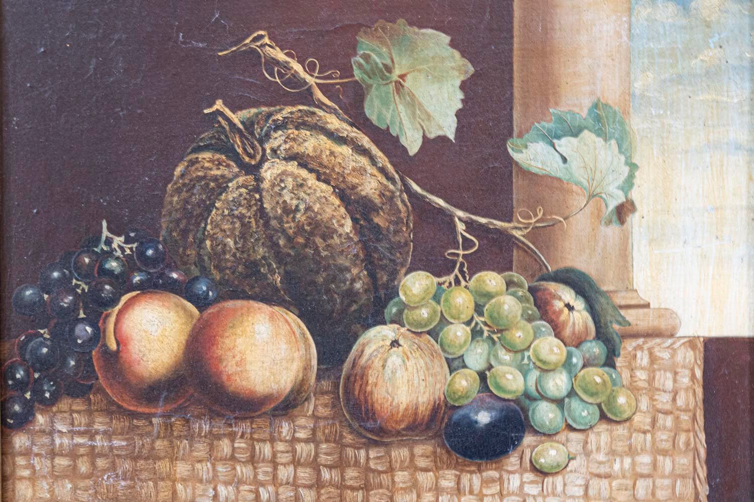 Italian 19th Century Oil on Canvas Still Life Painting Depicting Fruits - JAA