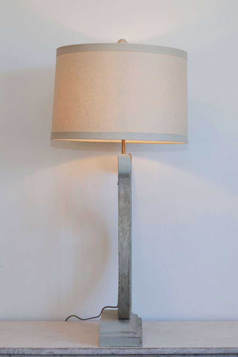 ON HOLD - 19th Century French Gustavian-Style Lyre Table Lamp in Distressed Wood with Linen Shade - JAA